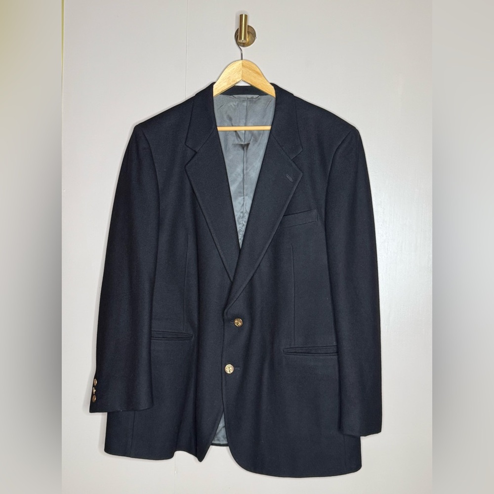 Vintage‎ Thomas & Thomas Wool Cashmere Blazer | Gold Button Black Jacket L